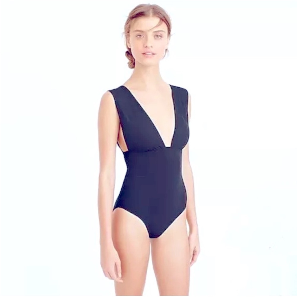 J. Crew Ruched Plunge One-piece Swimsuit Navy